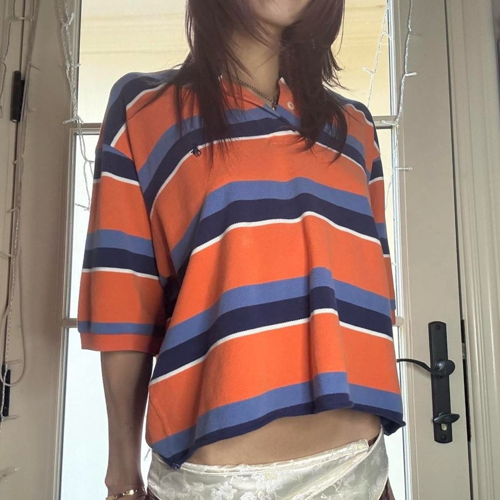 Polo Ralph Lauren orange & blue striped cropped polo top